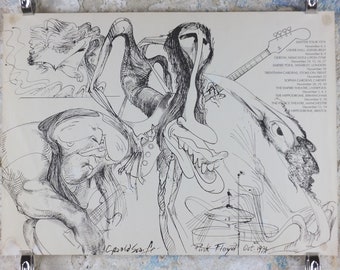 1974 Pink Floyd Winter Tour Poster, by Gerald Scarfe, British Tour November and December , musical wall art decor