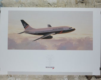 1989 British Airways Poster, Boeing 737 - 200, by Roy Huxley, BA Aviation aircraft aeroplane plane, travel wall art decor