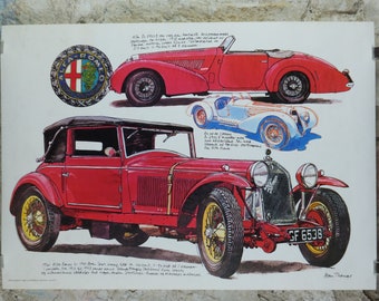 1975 Alfa Romeo Poster, Alfa 8e 2900 B model, by Alan Thomas, from Denmark, red convertable sports car, wall art decor