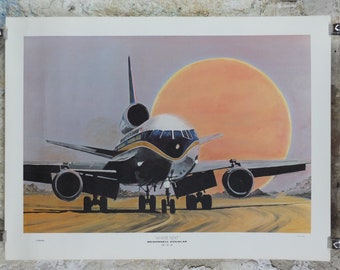 1980 DC10 McDonnell Douglas Poster, British Caledonian "Where Next?" by F Vernon, DC-10-30, Aviation, travel wall art decor