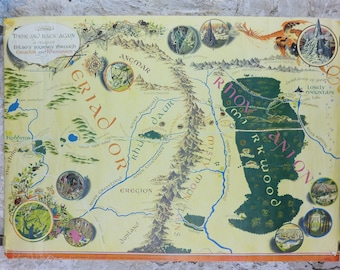 1977 Vintage Map of Middle Earth Poster, J.R.R. Tolkien, by Pauline Baynes, 6th Impression, Lord of the Rings, The Hobbit, fantasy wall art