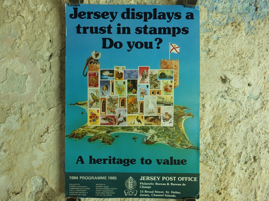 Original Vintage Jersey Stamps Post Office Poster Philatelic Bureau St