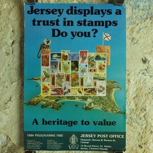 Original Vintage Jersey Sellos Post Office Cartel Filatélico Bureau St Helier Canal Islands decoración impresión arte de la pared 1980s