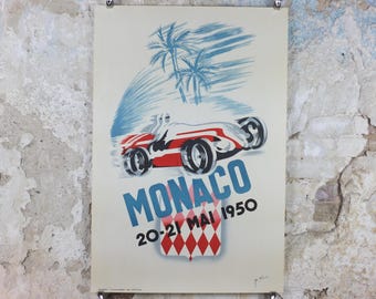 1950 Monaco Grand Prix Poster, by Bernard Minne, 1983 re-edition from Automobile Club de Monaco, motor sport motorsport, wall art decor