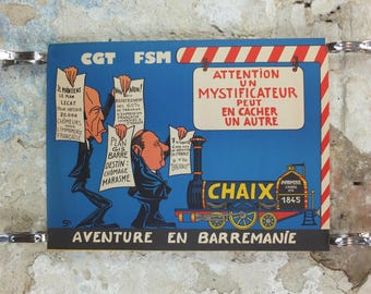 1976 French Labour Unions Poster, Imprimerie Chaix, CGT and FSM, workers rights better pay and conditions, wall art decor