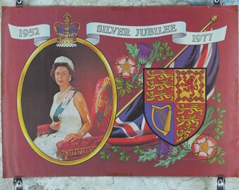 1978 Vintage Queen Elizabeth Silver Jubilee Poster, 1952-1978, Royal QE2, Advertising print wall art 1970s