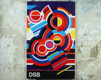 1982 DSB Danish State Rail Poster, by Henning Damgård Sørensen for Danske Statsbaner, geometric abstract movement, wall art decor