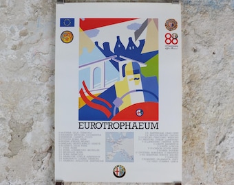 1990 Alfa Romeo The Netherlands Poster, Amsterdam Eurotrophaeum 80th anniversary, Ottantanni, art deco style Enrico Dordoni, wall art decor