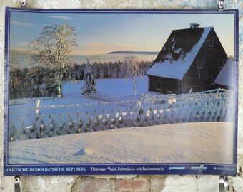 1980s Thüringer Wald East Germany Poster, DDR, Schmücke mit Sachsenstein, GDR travel tourism holiday vacation wall art decor
