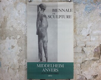 1953 Sculpture Poster, from Giacomo Manzù, "Dancers", Ballerina with long pony tail, artist gallery exhibition, wall art decor
