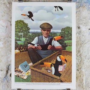 Original Vintage Guinness Toucan Poster, Homing Birds at a picnic, por Ann Sharp, publicidad ale Irish stout beer print wall art retro 1970s
