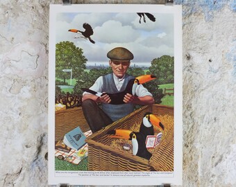 Original Vintage Guinness Toucan Poster, Homing Birds at a picnic, by Ann Sharp, advertising ale Irish stout beer print wall art retro 1970s