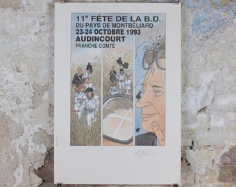 1993 Signed Annie Goetzinger Poster, French Comic Festival, 11e Fête de la B.D. du Pays de Montbéliard, Audincourt, France wall art decor