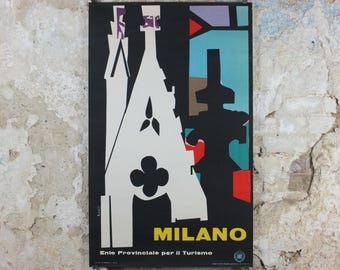 1956 Milan Travel Poster, by Marcello Nizzoli, Duomo, Milan Cathedral, Ente Provinciale per il Turismo, travel tourism, wall art decor