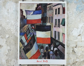 1988 Raoul Dufy Poster, La Rue Pavoisee 1906, Fauvism, Cubism and Expressionism, gallery exhibition, wall art decor