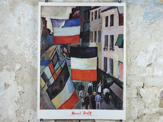 1988 Raoul Dufy Poster, La Rue Pavoisee 1906, Fauvism, Cubism and