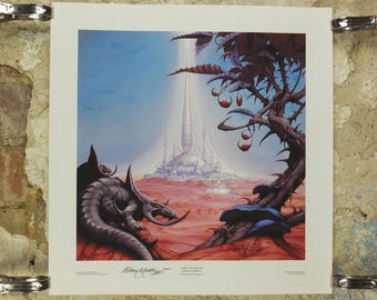 signed 2007 Magnum Chase the Dragon Poster, signed by Rodney Matthews, epic adventure quest art, triceratops dinosaur, scifi wall art decor
