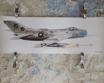 Original Vintage Poster Shenyang J-6 (MiG-19) military air force airplane aeroplane wall art 1980s