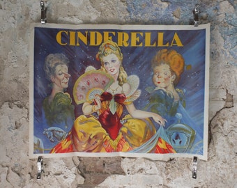 1930s Cinderella Poster, Pantomime theatre, Taylors of Wombwell, British panto, original lithograph wall art decor