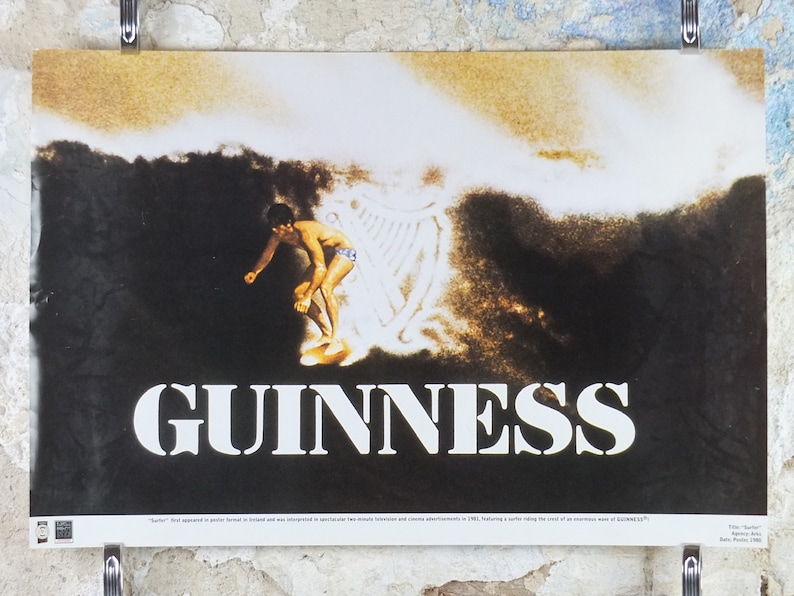 2001 Vintage Guinness-affisch, Surfer, Guinness Wave, reklam för irländsk stoutöl, väggkonst retrodekor bild 1