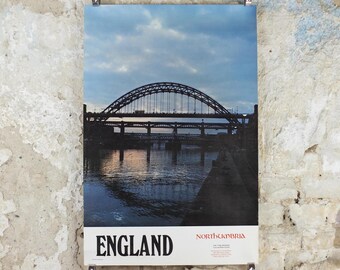 1970s The Tyne Bridges Poster, Tyne and Wear County, Newcastle Upon Tyne, Northumbria Tourist Board, England, travel wall art decor