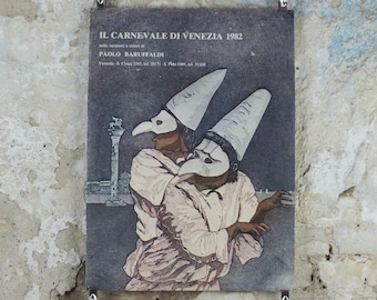 1982 Venice Carnival Poster, Masks and hats, plague doctor, Il Carnival di Venezia, Paolo Baruffaldi, Medico della Peste, wall art decor