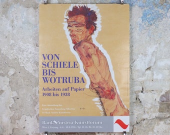 1996 Egon Schiele, leaning "Self portrait" Nude 1910,  Bank Austria Kunstforum Wien, Expressionism gallery exhibition, wall art decor