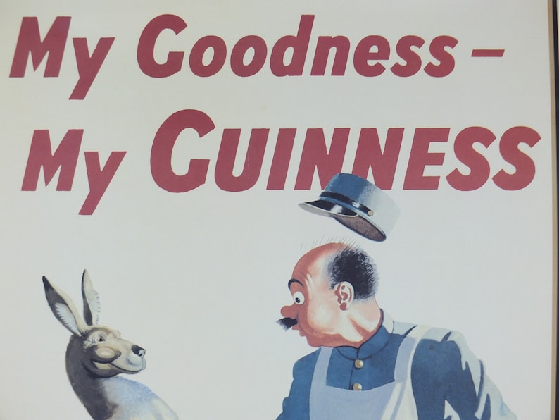 1990s My Goodness My Guinness Poster, from Guinness Museum, By John Gilroy 1942, kangaroo, joey and zookeeper, Wall art retro decor image 6