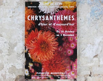1980s Chrysanthemum Poster, Mairie de Paris Flower Show, 16th arrondissement of Paris, Garden botanical flora plants blooms, wall art decor