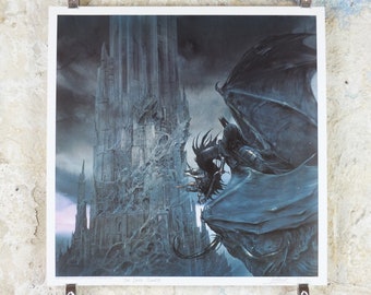 Signed John Howe Dark Tower and Nazgul Poster 1996, from 999 Games, Limited Edition 118/166, Lord of the Rings, print wall art decor