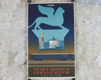 Original Venice Simplon Orient Express Poster, Venice by Fix Masseau, 1985 limited edition of 200, train, art deco, wall art decor
