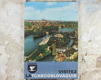 1960s Prague Poster, Cedok Visitez la Tchecoslovaquie, Visit Czechoslovakia, Czechia, Vltava River,  travel wall art decor