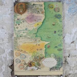 Póster del Mapa de Narnia de Pauline Baynes, 1972, de C.S. Lewis, "El león, la bruja y el armario", Penguin Books, decoración de pared de fantasía.