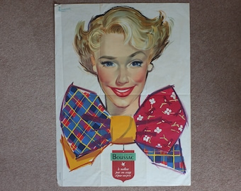 1954 Francoise by Pierre Couronne Poster, Vintage Tissu Garanti Boussac, advertising wall art decor, Kodachrome