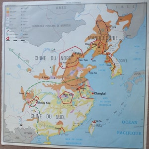 Vintage French map carte China India Pakistan economic relief collection Pernet Hanchette Oberthor double sided wall art retro
