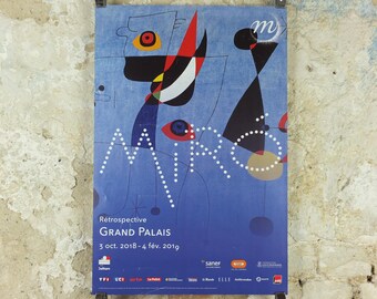 2018 Joan Miro Exhibition Poster, Women and Bird in the Night 1947, Grand Palais, Dada Surrealism, gallery exhibition, wall art decor