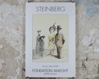 1978 Saul Steinberg Poster, Petit Couple, American conceptual artist, Fondation Maeght Paris, gallery exhibition wall art decor