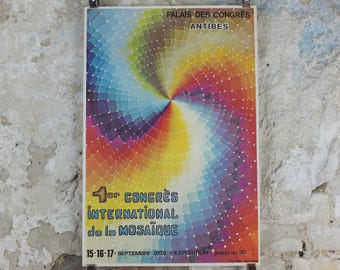 1972 1st International Mosaic Congress Poster, Palais des Congrès, Antibes, Advertising print, wall art retro decor