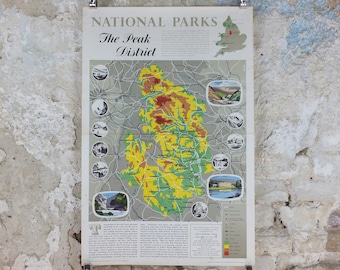 1968 Peak District Poster, National Parks, Pennines, Bakewell, Pennine Hills, Travel and Tourism, walking trail, wall art decor