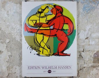 1982 Bjørn Wiinblad Poster, Edition Wilhelm Hansen, Music publishing, 125th anniversary, dancers, wall art decor