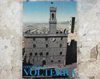 1970s Volterra Travel Poster, Palazzo dei Priori, Vintage Italian Tuscany, Italy travel tourism, holiday, wall art decor