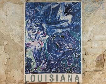 1973 Carl-Henning Pedersen Poster, Gods of the Sea, Havets Guder, Louisiana, COBRA movement, gallery exhibition, wall art decor