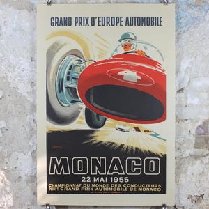 1955年モナコグランプリポスター、ジャック・ラメル作、1985年モナコ自動車クラブ発行の再版、モータースポーツ、壁アート装飾