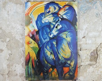 1990s Franz Marc Poster, The Tower of Blue Horses, Turm der blauen Pferde 1913, Der Blaue Reiter, Expressionism exhibition, wall art decor