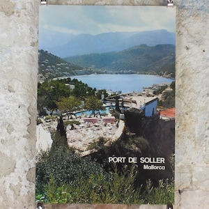 Póster de Mallorca de los años 70, Puerto de Sóller, póster de viaje español vintage, vacaciones, decoración de arte de pared