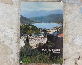 1970s Majorca Mallorca Poster, Port de Soller, Vintage Spanish travel poster, holiday vacation, wall art decor
