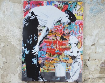 2012 Mr Brainwash Poster, Not Guilty, Policeman and baby with paint can, Keep it Real, Life is Beautiful, Pop Art exhibition, wall art decor