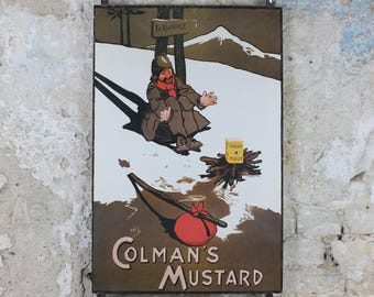 1970s Colemans Mustard Poster, Klondike gold prospector warming himself, Canada, Kitchen decoration or Kitchenalia print wall art decor