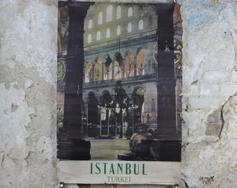 1960s Istanbul Turkey Travel Poster, Hagia Sophia - Aya Sofya Museum in Istanbul, Türkiye, Original Turkish, travel wall art decor