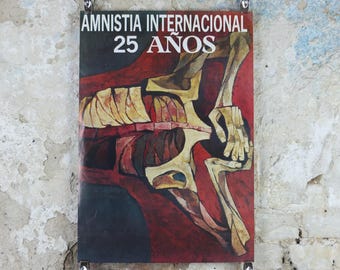 1986 Amnesty International Poster, by Oswaldo Guayasamín, 25th Anniversary, Human Rights, wall art decor